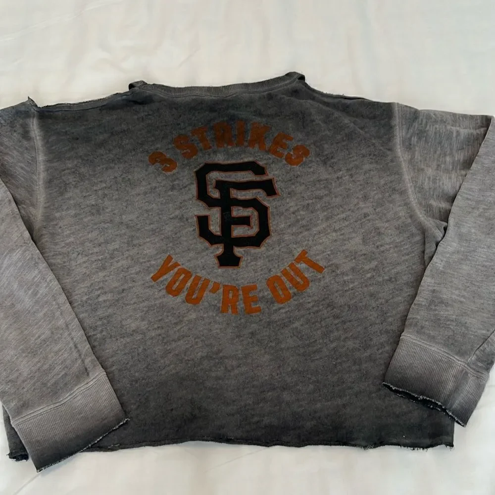 Victorias Secret SF giants szM distressed cropped cold shoulder sweatshirt EUC